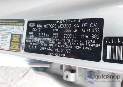 2017 Kia Forte Lx z USA, uszkodzony, nr VIN 3KPFK4A76HE161026